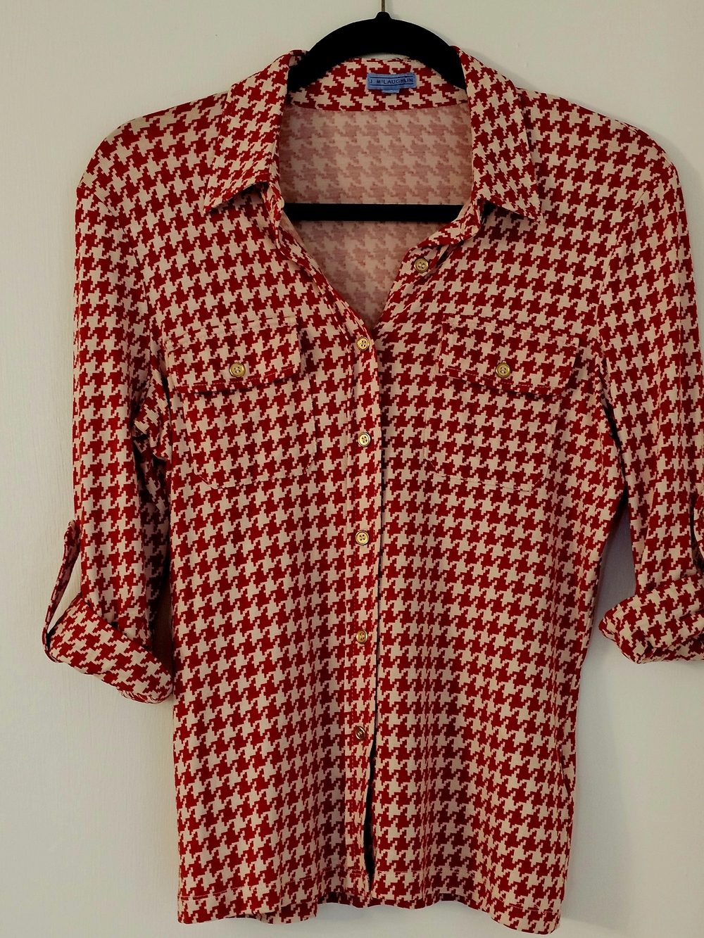 J McLaughlin Classic Red & White Houndstooth Button-Up Shirt - Women